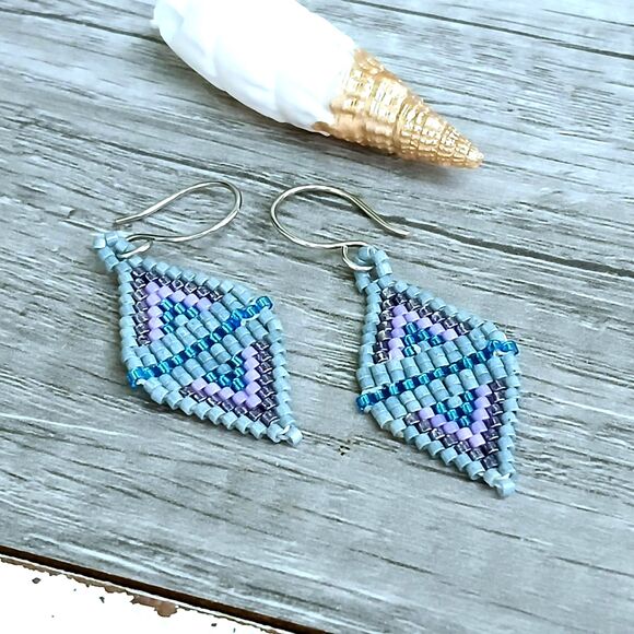 Boho Chic Beaded Dangle Earrings, Seed Bead No Fringe, 2" - Picture 3 of 5